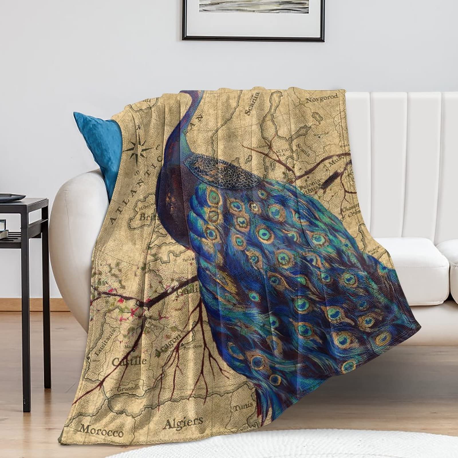 Couverture de voyage paon en microfibre, le cadeau de pendaison de crémaillère idéal
