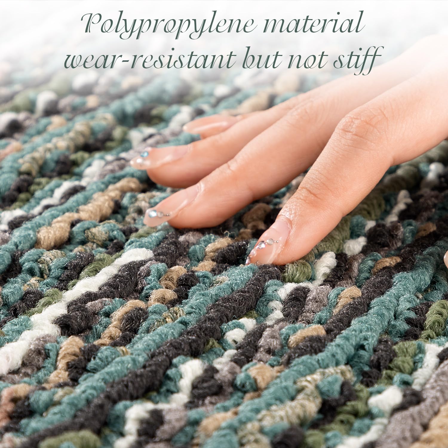 Biscpro Fußmatte 80x100cm Boho Teppich Schmutzfangmatte Innen Waschbar Rutschfester Fussmatte Eingangsmatte Carpet für Eingangsbereich,Haustür,Patio,Flur,Garten,Porch-Grün