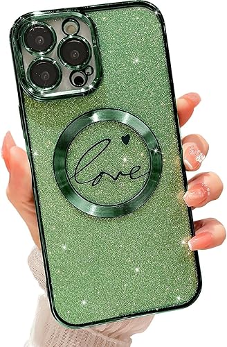 MGQILING Compatible with iPhone 15 Pro Max Magnetic Glitter Case 6.7 Inch, Luxur