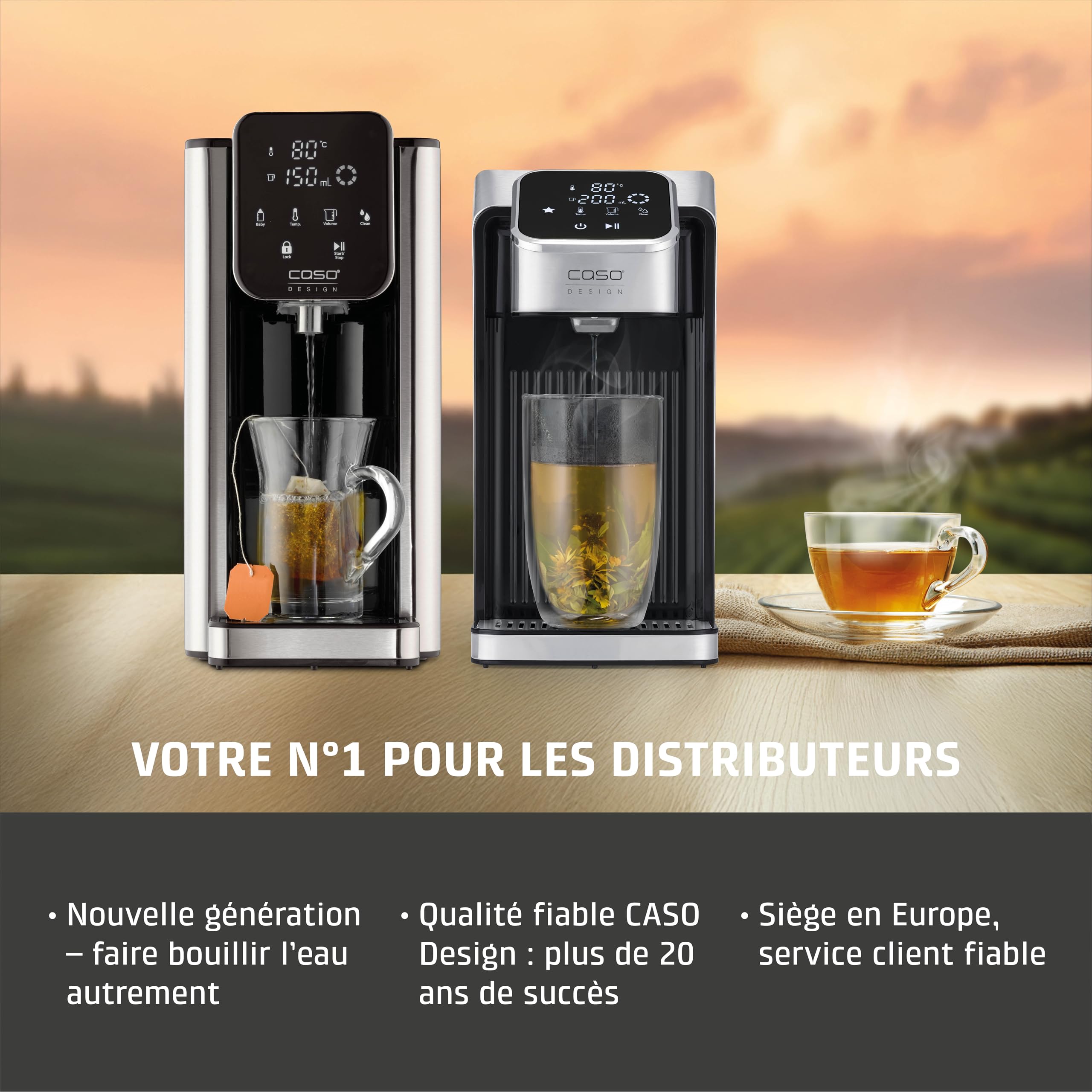 CASO HW 1660 Distributeur d'eau chaude - de l'eau chaude en quelques secondes, réservoir d'eau amovible de 4 litres, de 40 à 100°C, Idéal pour les familles et les restaurateurs