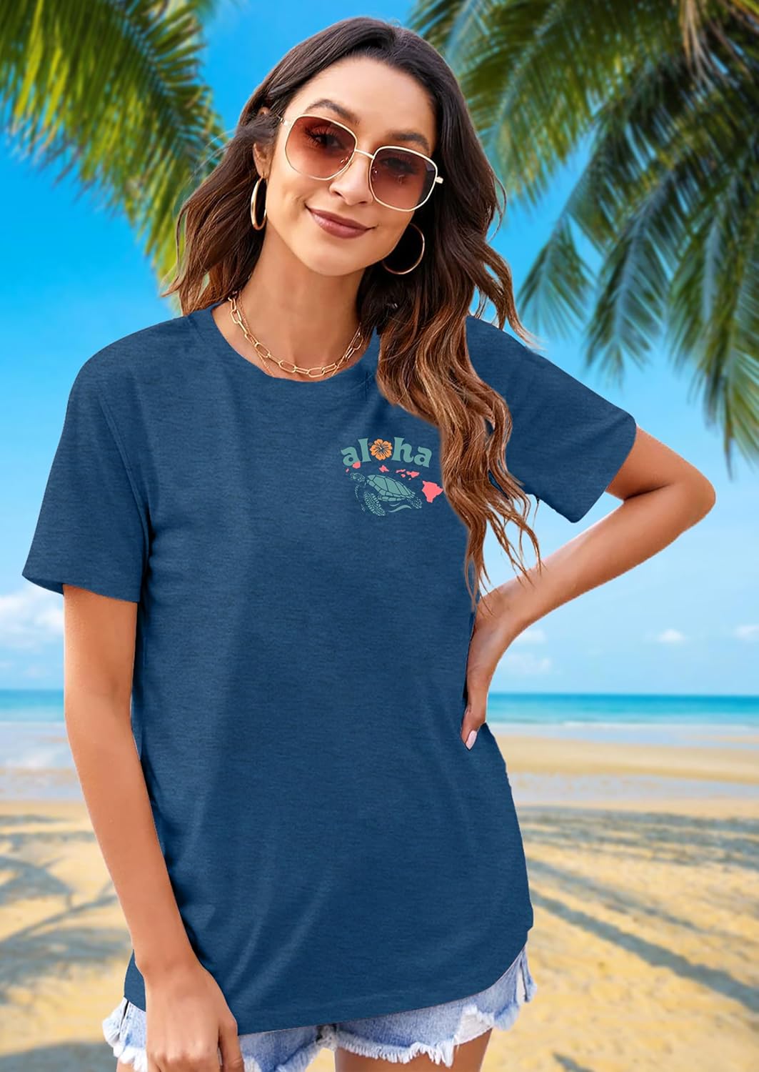 Hawaiian Shirt Women: Hawaii Turtle Graphic Tees Aloha T-Shirt Summer Beach Vacation Vibes Shirt - Image 3