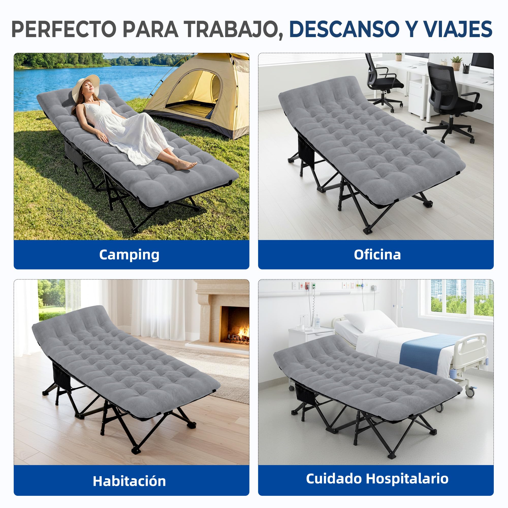 Palawano Cama de Camping Plegable para Adultos con Colchón, 190 x 71 cm, Cama Portátil de Acero con Tela Oxford 600D, con Bolsa de Transporte para Camping, Viaje, Invitados y Oficina