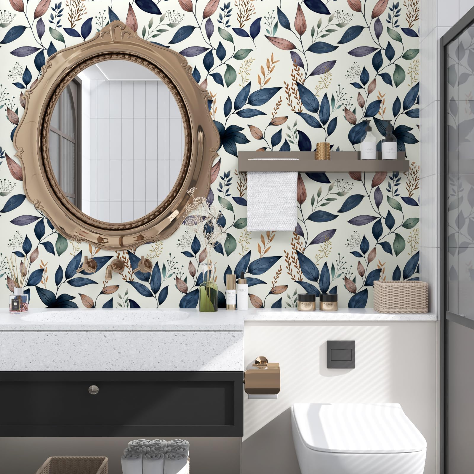 XRUIBZI Papier Peint Floral Noir à Décoller Et à Coller - Papier Peint  Floral Coloré Vintage Pour, image size:1600x1600