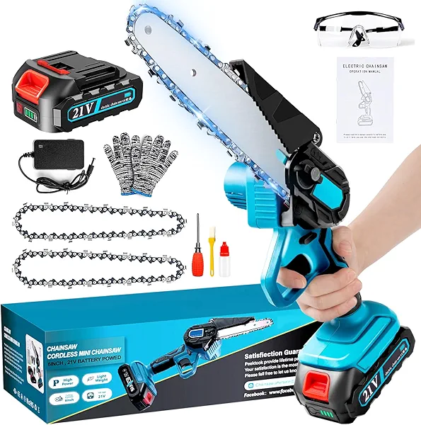 Mini Chainsaw Cordless 6Inch, Chain Saw Electric Chainsaw Battery Saw with 2000Amh Battery & 2 Chains, Small Chain Saw Electric Saw with Strong Motor for Tree Trimming, branches cutting