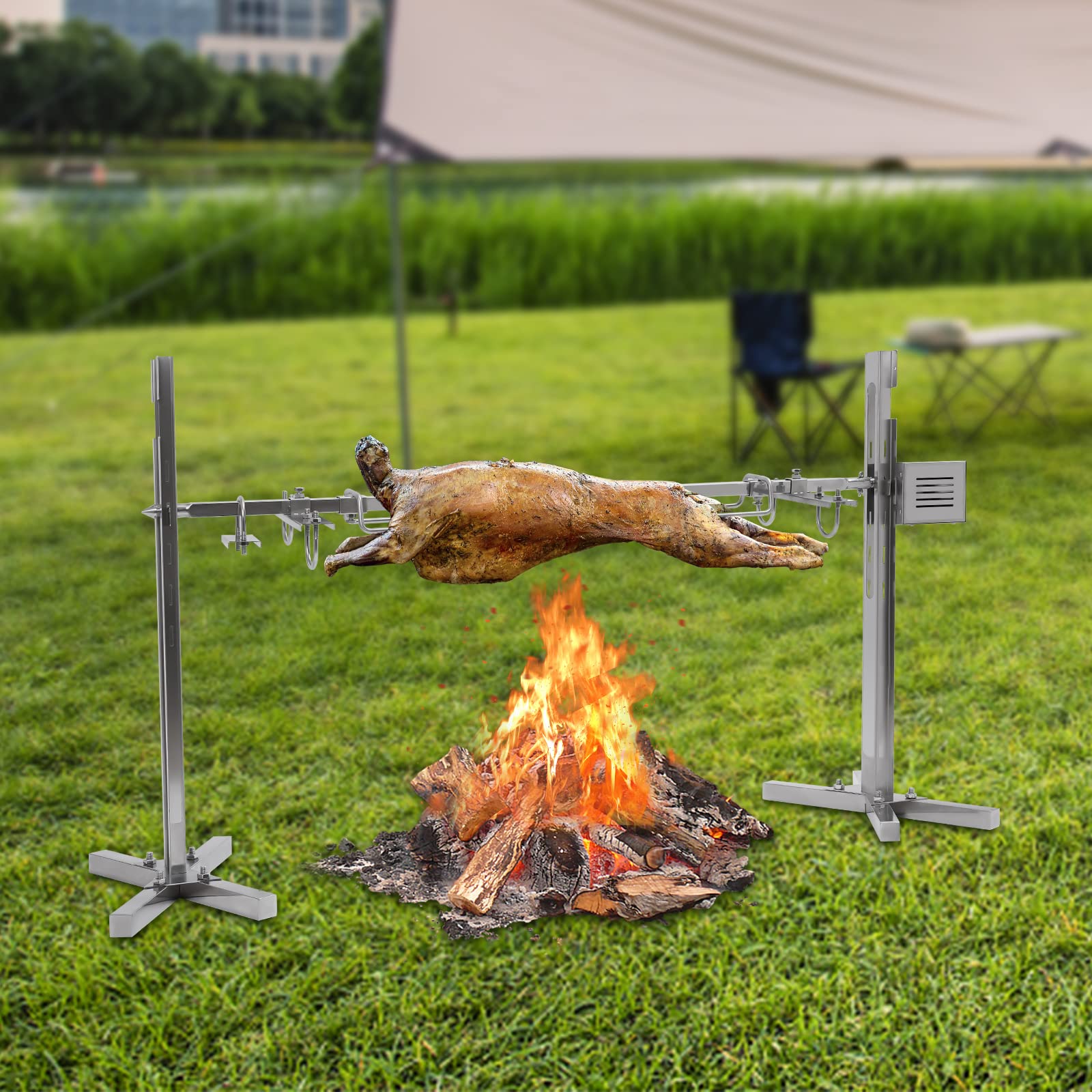 30 Kg Edelstahl BBQ Spanferkelgrill Mit Motor, 25 W Grillspieß Höhenverstellbarer Spießgrill Für Camping, Garten, Gebratene Putenfleisch, Spanferkel Und Lämmer