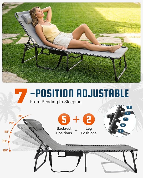 KingCamp Oversized Padded Lounge Chair 440lbs Tanning Chair, Grey by KingCamp - Used condition - Image 8