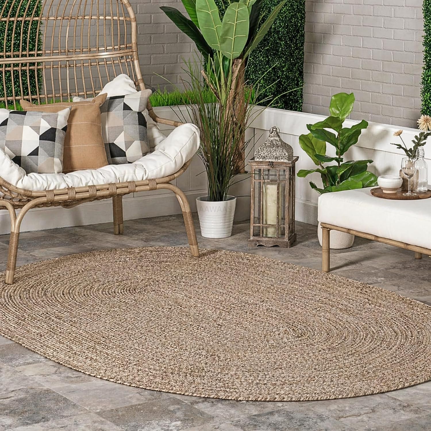 Beige Cotton Braided Rug - 5x7 Feet -24 Beige Cotton Braided Rug - 5x7 Feet -24