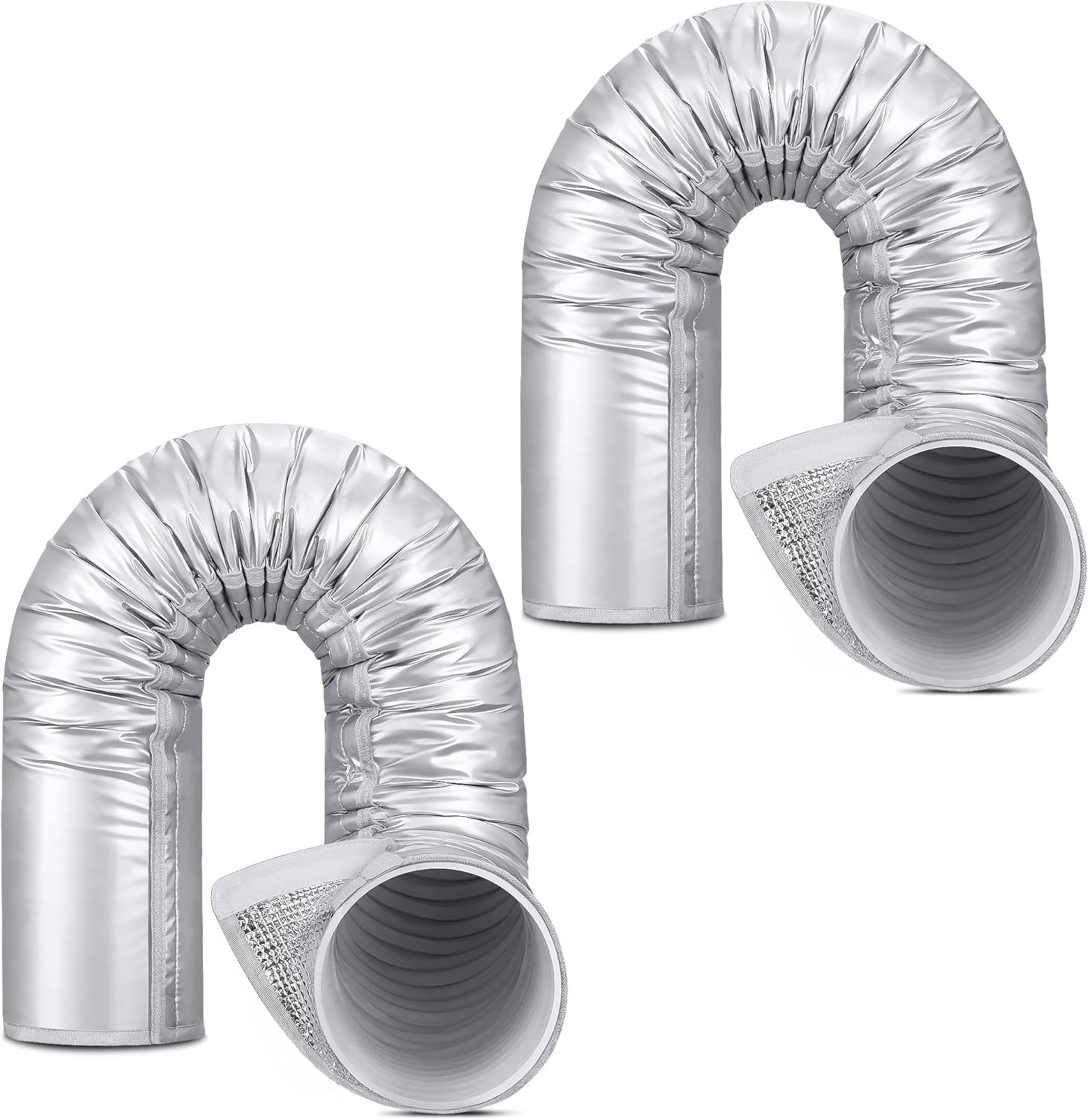 Upgraded Portable AC Hose Insulation Sleeve 2PCS, 3 Layers Waterproof Air Conditioner Insulated Hose Cover Wrap with Aluminum Thermal Foil for 5" & 5.9" Exhaust Vent Duct, Easy Installation, Silver