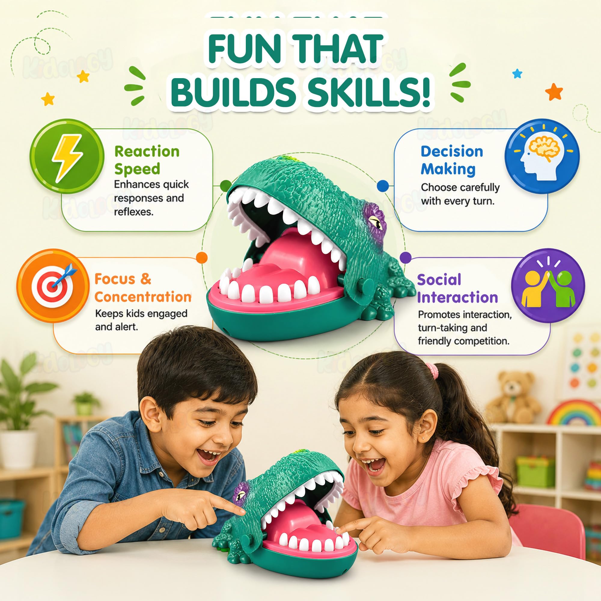 Kidology Crocodile Teeth Toys for Babies | Crocodile Biting Finger Games for 0-3 Years Toddlers Toy | Educational Learning Preschool Toy Dentist Games with Funny Sounds 3