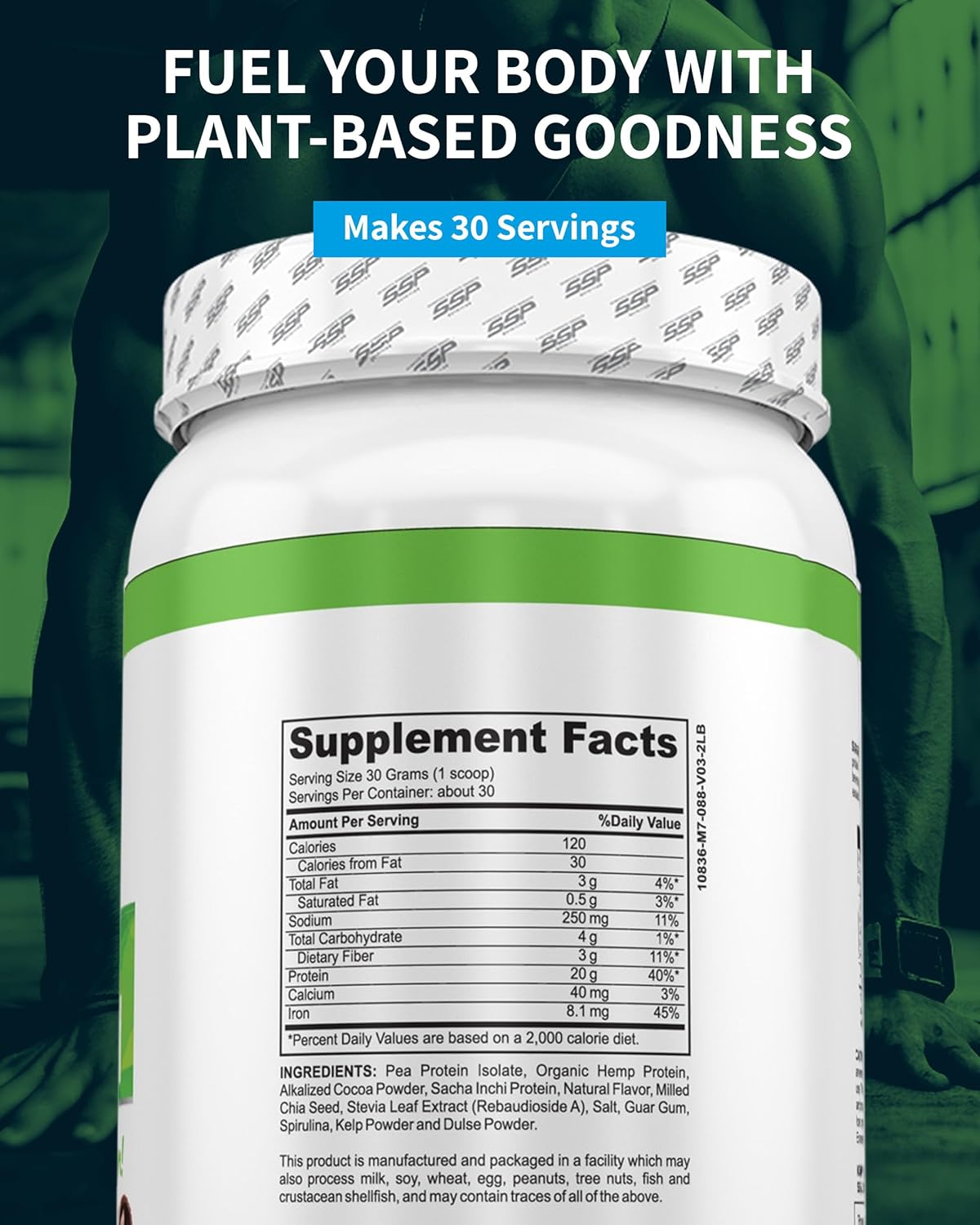SSP Vegan Protein - Pea Isolate, Hemp & Sacha Inchi Blend - Pre & Post-Workout Recovery Drink Nutrition (2 lb, Chocolate)