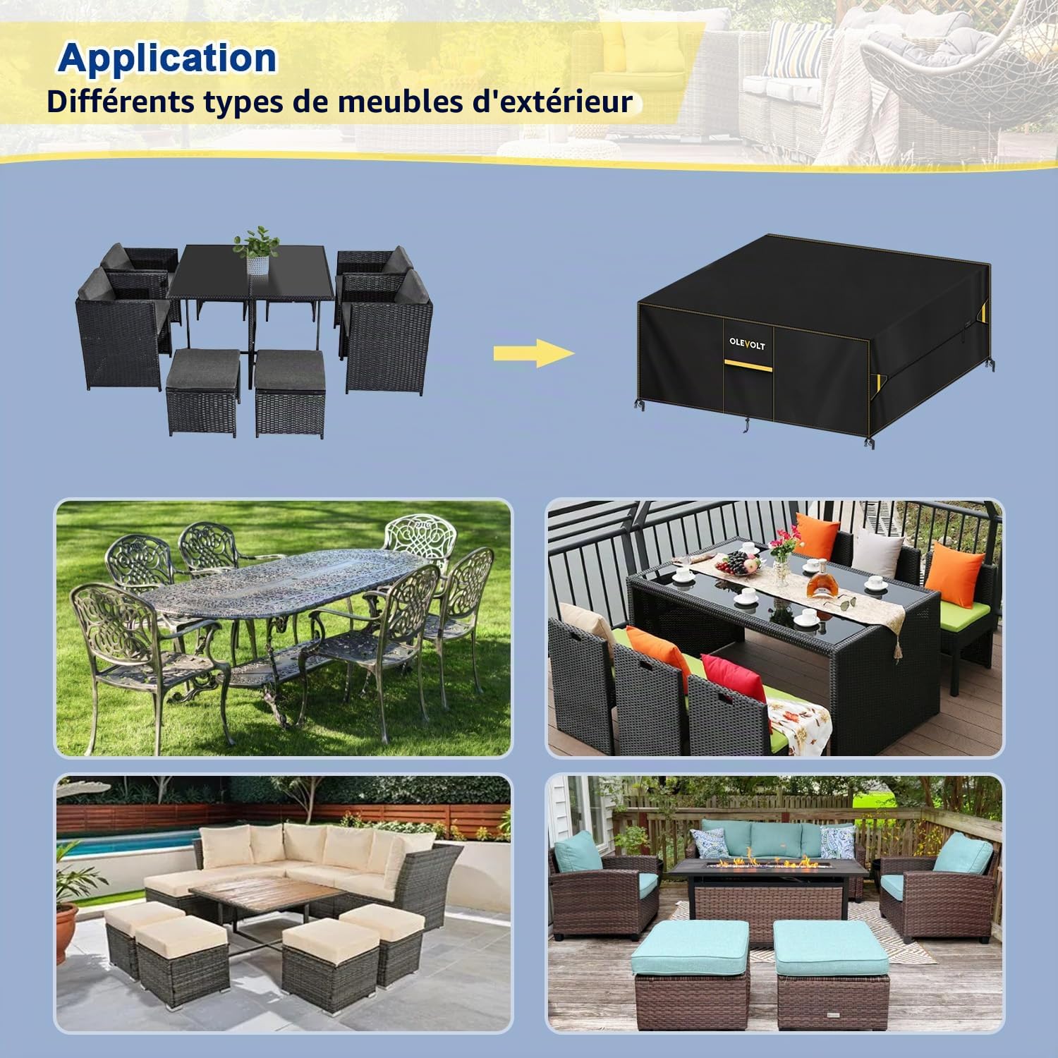 Housses pour Mobilier de Jardin Imperméable Bâche Salon de Jardin