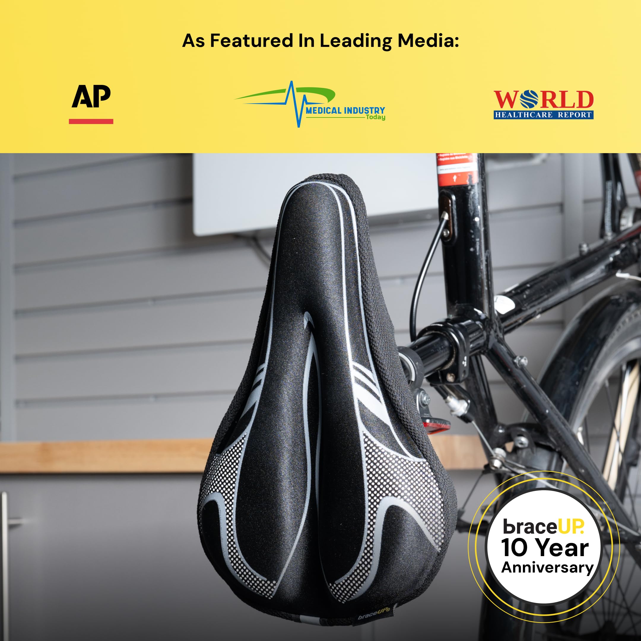 BraceUP Coprisella in Gel per Bicicletta per Donne e Uomini, Cuscino per Sella di Bicicletta Imbottito con Spugna di Silicone Extra Spessa, Design Antiscivolo, per Cyclette, Spin e Ciclismo Indoor