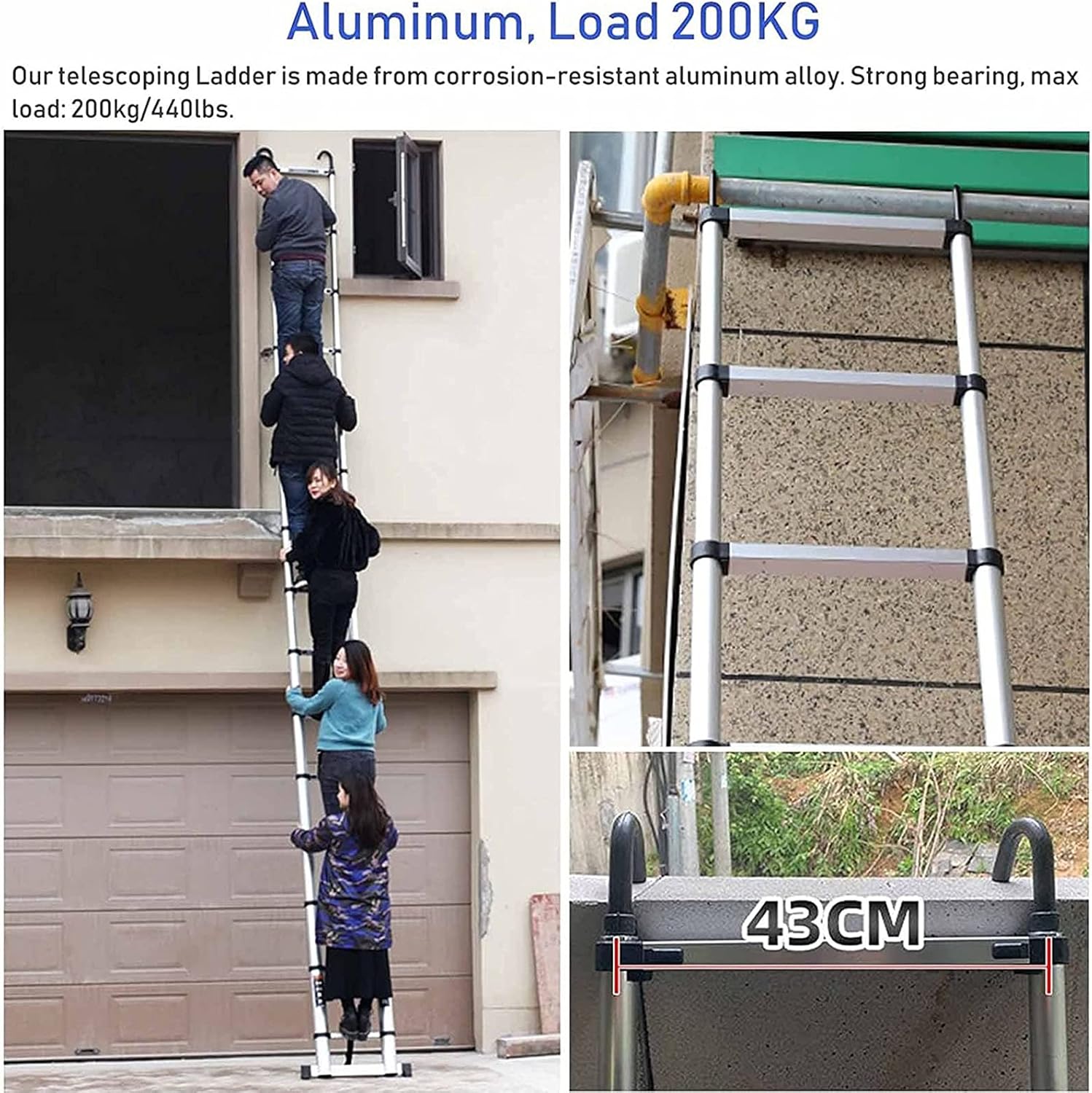 Ladderscopiladder with Detachable Hook, Aluminum Portable Extension Ladder for Climb Home Builders Attic Work Place Emergency Use, Load 150Kg/5.9M/19.5Ft