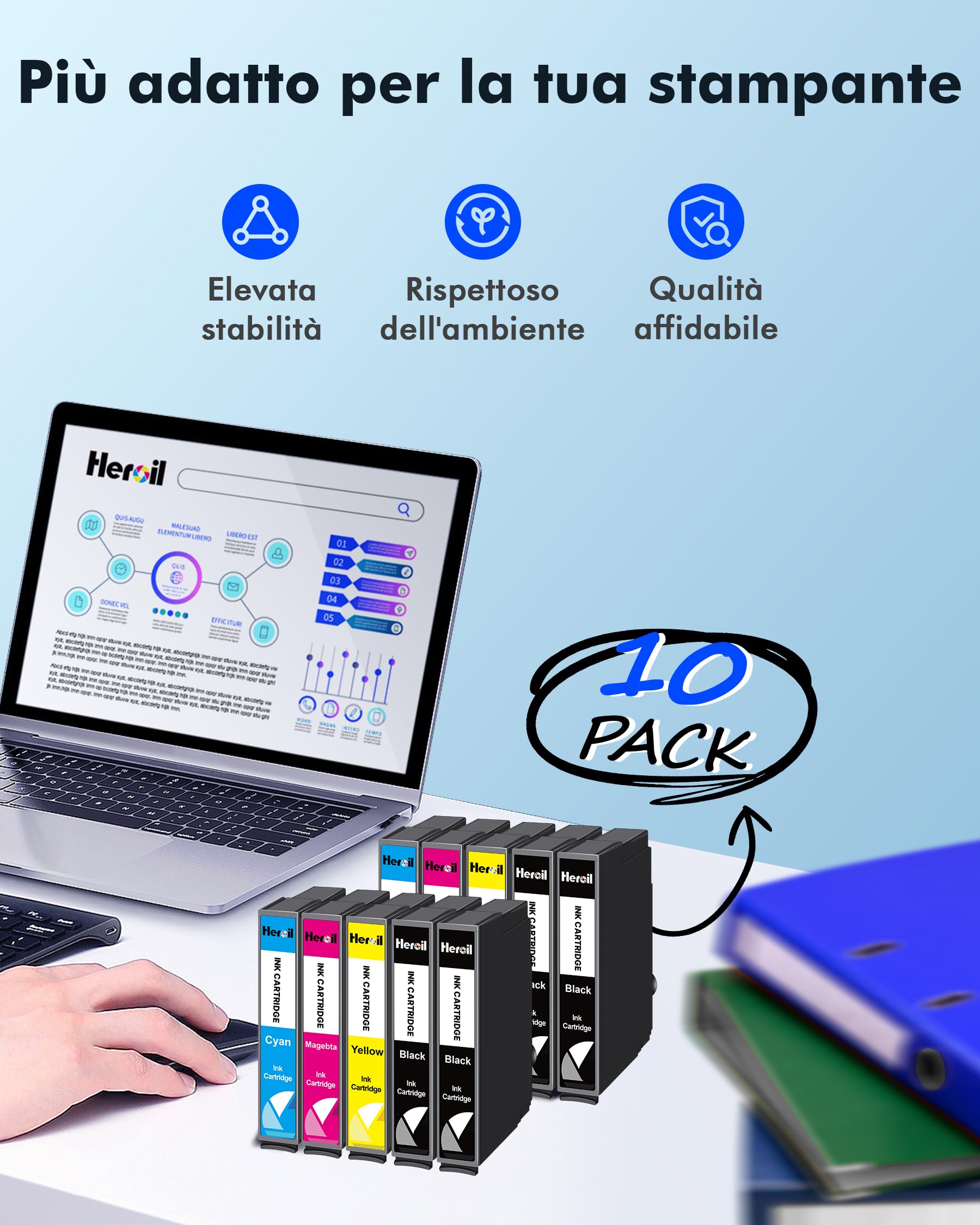 Heroil 604 604XL Cartuccia d'inchiostro Compatibile, Adatta per Cartucce Epson 604 604XL per Epson Expression Home XP-2200 XP-4200 XP-3200 XP-2205 XP-3205 Workforce WF-2930 WF-2910 WF-2950(10 Pack)