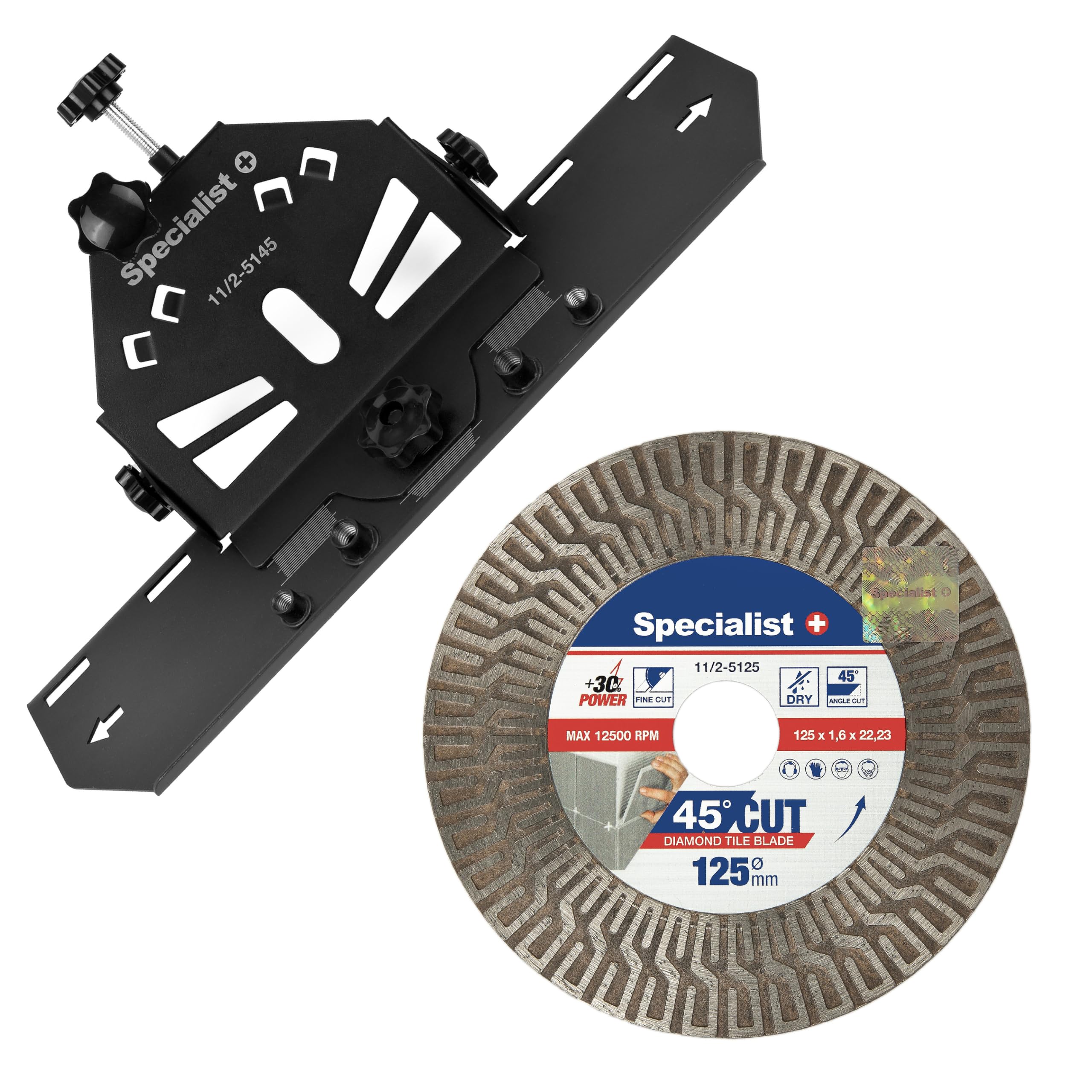 Specialist+ Kit tagliapiastrelle manuale Slider 45 gradi + disco diamantato 125 mm, extra sottile per piastrelle, ceramica, marmo