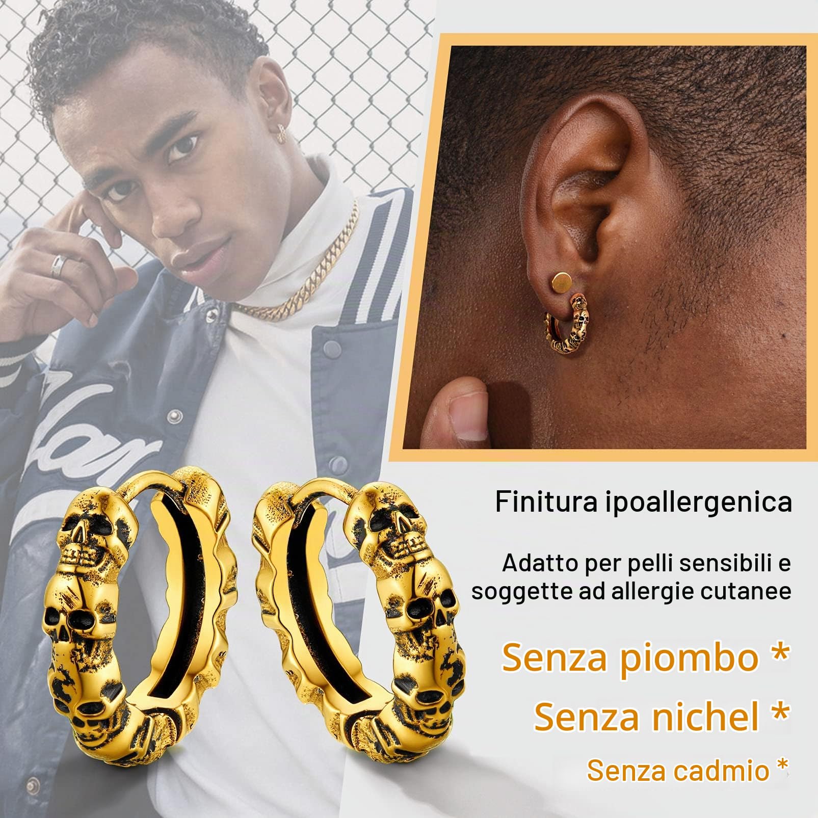 PROSTEEL Orecchini Teschio Donna Uomo Punk in Acciaio Inossidabile 11mm con Confezione Regalo