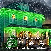 Vista 91 de Luces de Navidad azules al aire libre - 99 pies 1216 luces LED de carámbano para exteriores - Enchufe 8 modos luces centelleantes para decoraciones