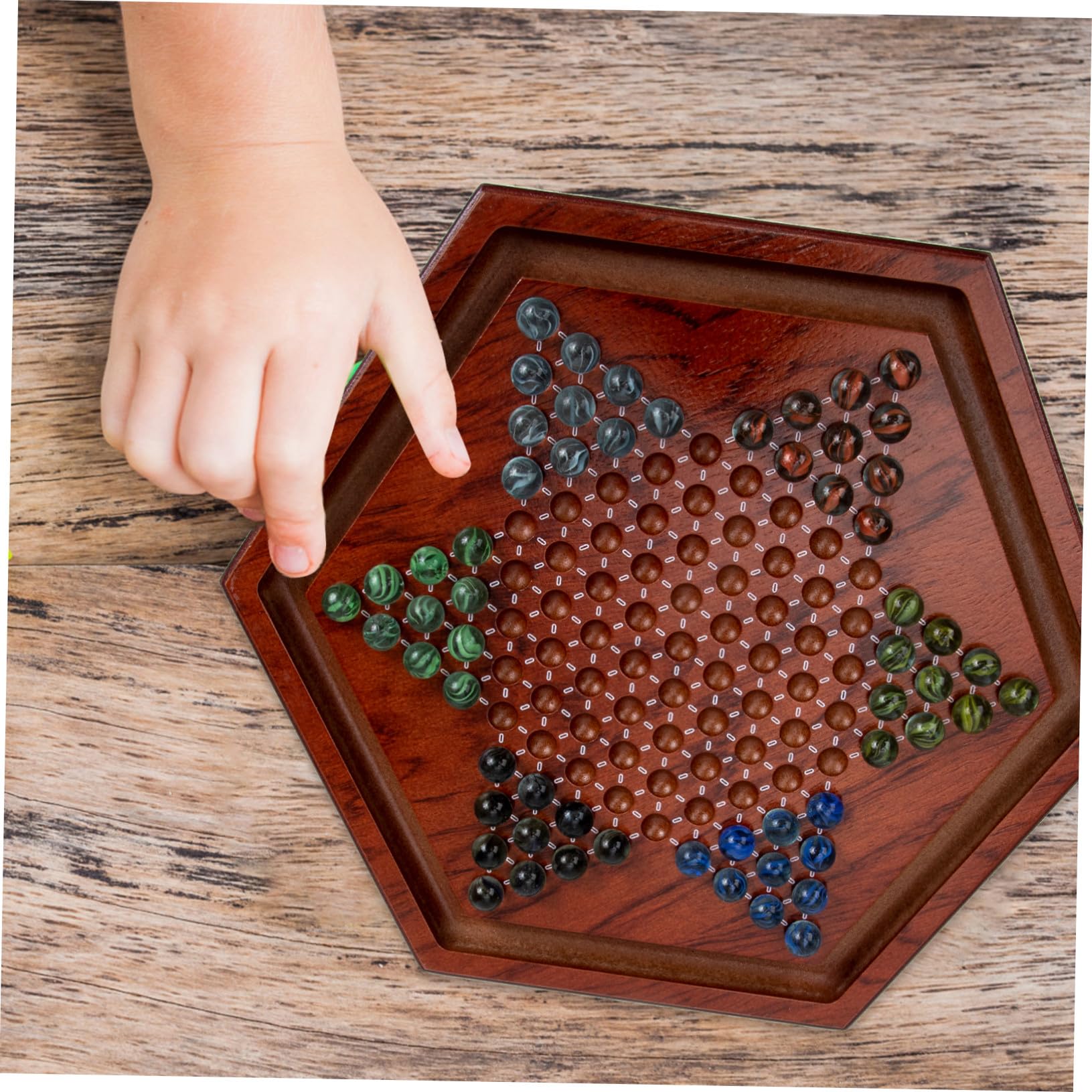 Hohopeti Gioco da Tavolo Dama Cinese Scacchiera Esagonale in Legno Marrone, Set per Bambini, Miglioramento Abilità Problem Solving e Multiplayer, per Uso Domestico