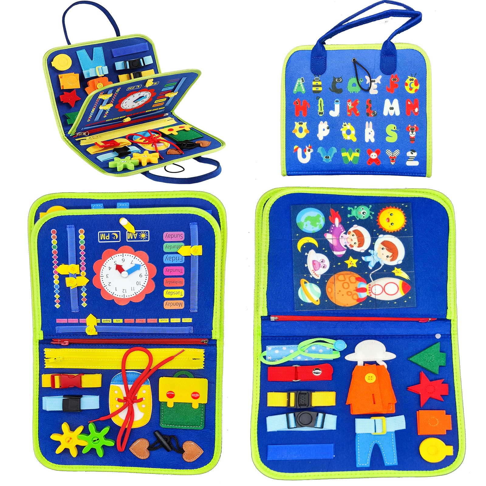 Busy Board Montessori Toys for Toddlers Sensory Toys Gifts for 1 2 3 4 Year Old Girls & Boys Preschool Learning Activities Educational Travel Toy for Fine Motor Skills (Blue)