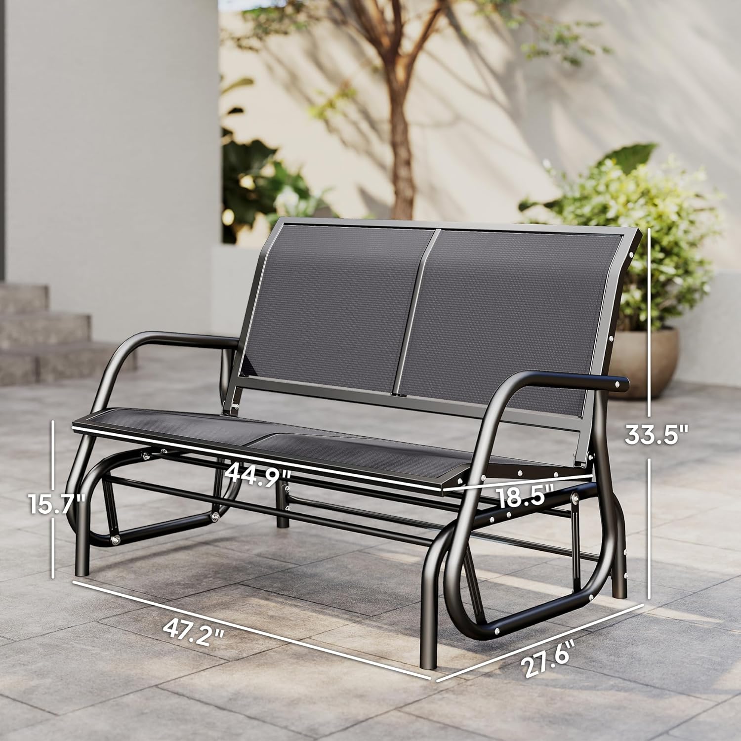 Outsunny 2-Person Outdoor Glider Bench, Patio Double Swing Rocking Chair Loveseat w/Powder Coated Steel Frame for Backyard Garden Porch, Gray