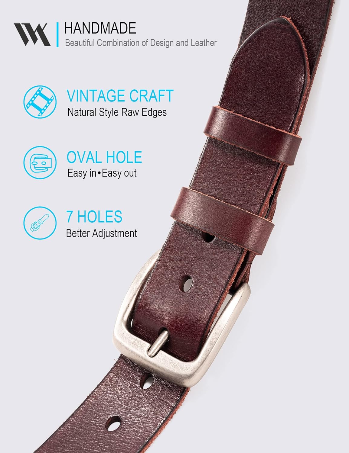 WOLFANT Leather Belt for Men,100% Italian Full Grain Real Solid Leather - Image 4