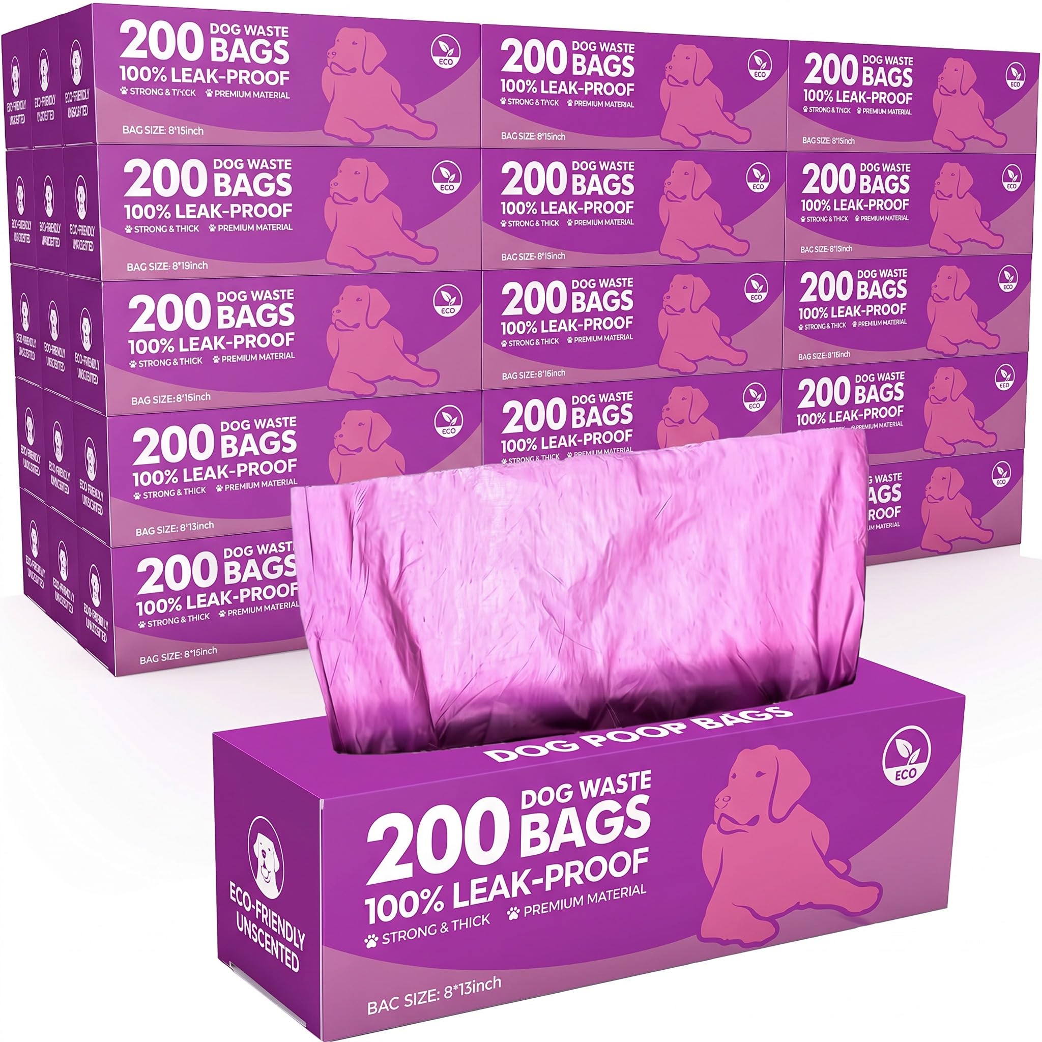 Sherr 10 Boxed Rolls 2000 Counts Dog Poop Bags Bulk Leak Proof Dog Doggy Poop Pet Waste Bags for Puppy Pets Outdoor Walking and Travel (Purple)