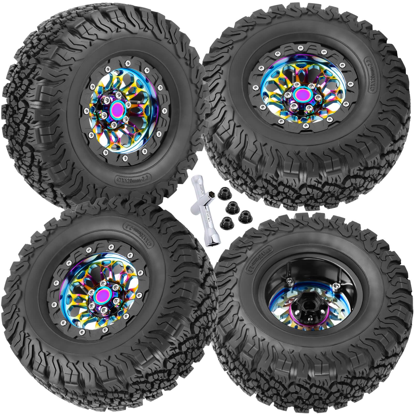 RC 2.2 in Wheel Tires for 1/10 SCX10 SCX10 II 90046 SCX10 III AXI03007 SCX10 Pro TRX4 TRX6 Gen7 Gen8 D90 VS4-10 MST CFX RC Crawler Car,BRCatWPark