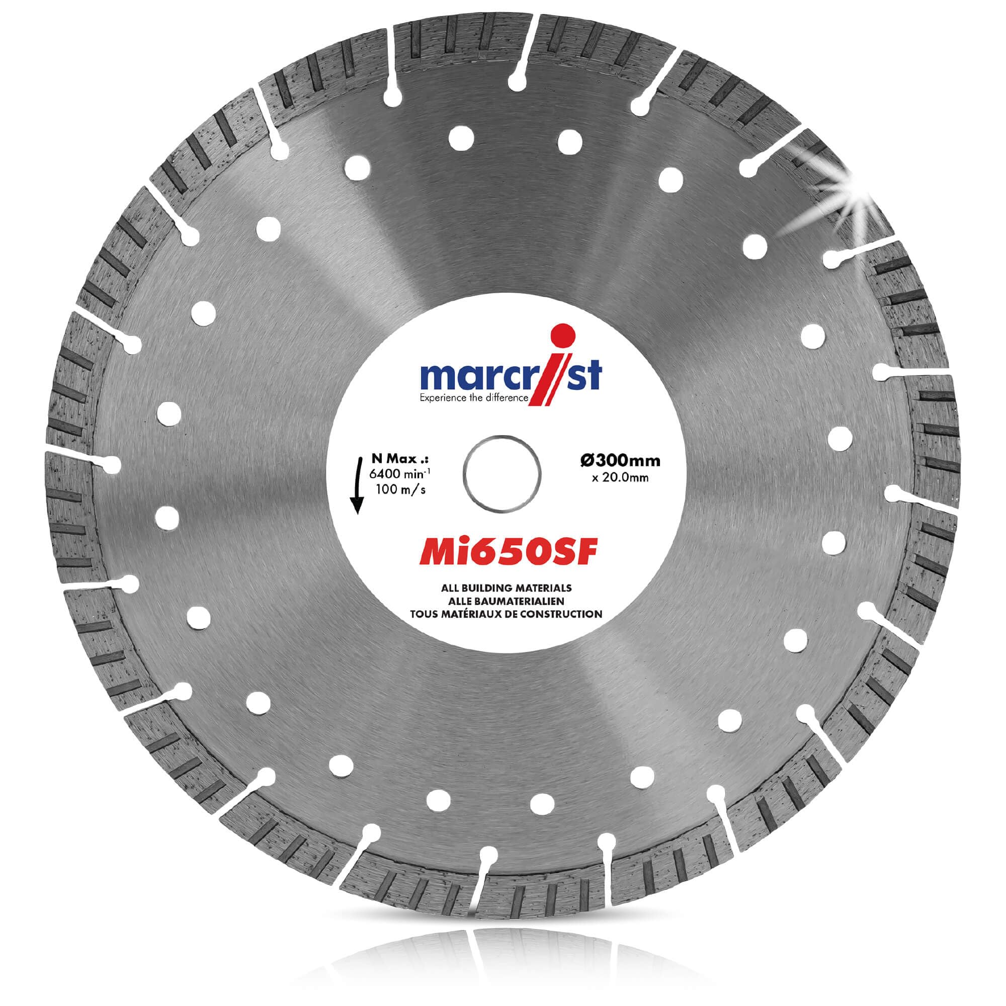 Marcrist MI650SF Diamond Cutting Disc 300mm x 20mm - Turbo Segmented Multi Material Cutting Disc for Concrete, Brick & Masonry - Professional cut -off saw Disc - Wet & Dry (12000)