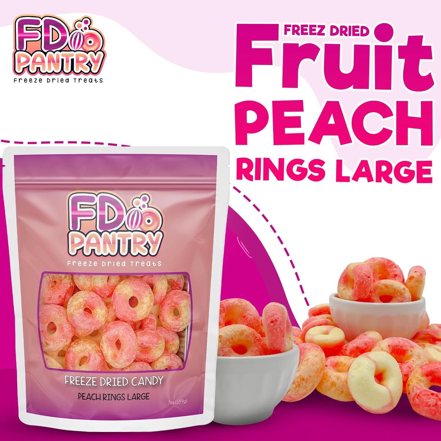 Freeze Dried Neapolitan Ice Cream Sandwich Bites 2.5oz + Peach Rings Candy 7oz - Crunchy & Sweet Resealable Snack, Ideal Dehydrated Gift