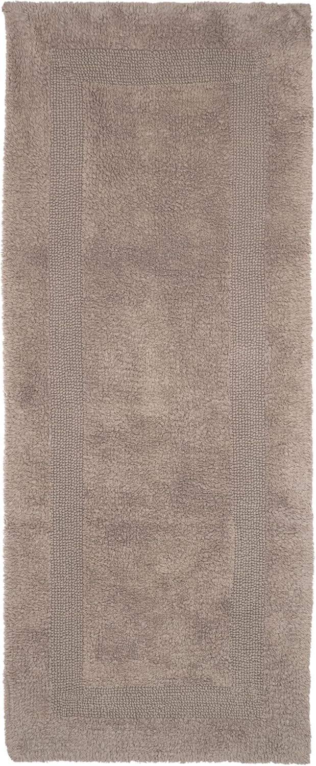 Bedford Home Reversible Long Bath Mat - 60x24-Inch Plush Cotton Bathroom Runner - Machine Washable Bath Mats for Bathroom, Kitchen, or Laundry Room (Taupe)
