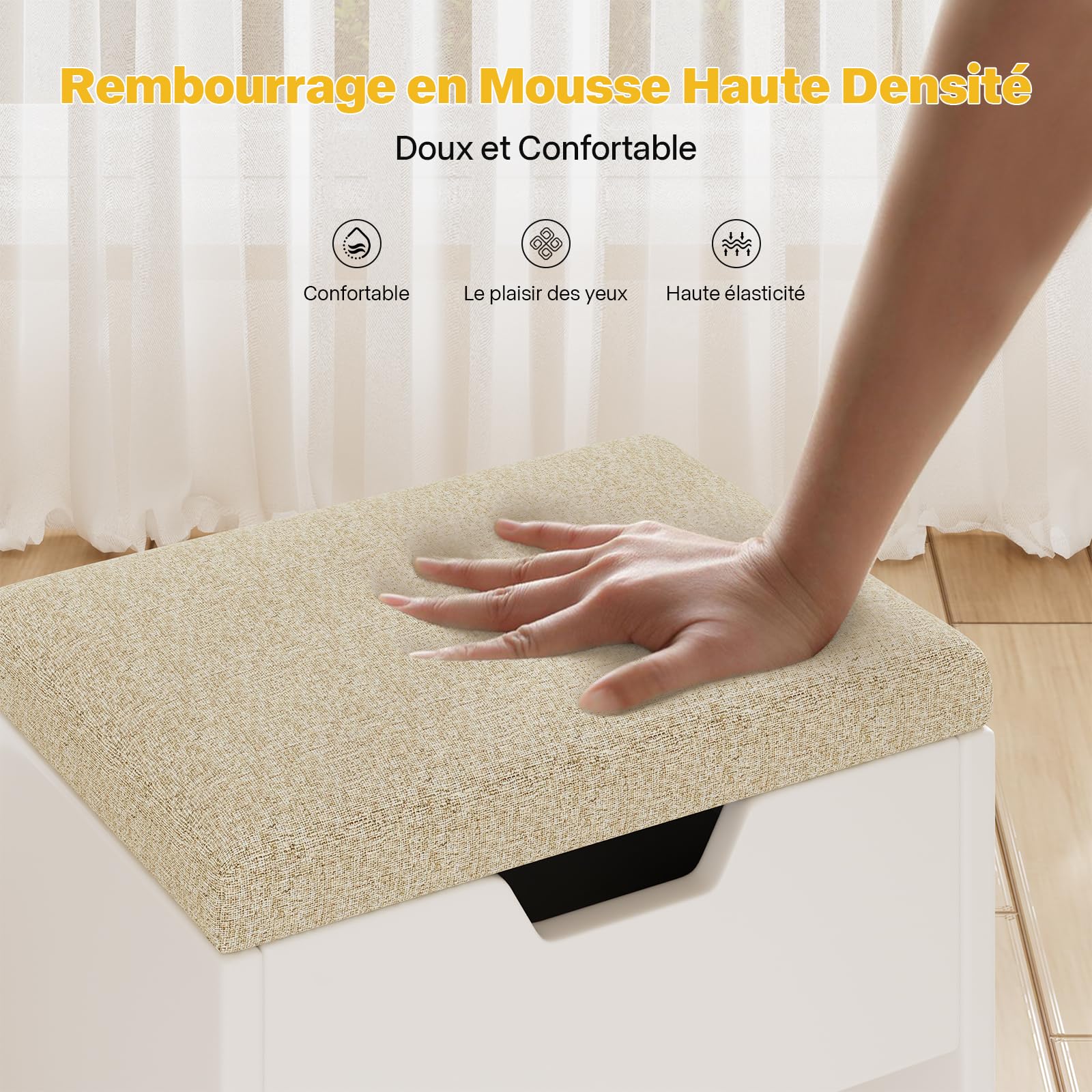 Devoko Tabouret de Coiffeuse avec Rangement, Chaise de Maquillage Rembourrée, Repose-Pieds en Tissu, Respirante et Un Confort, pour Chambre à Coucher, Dressing et l'Entrée, Tabouret Moderne Blanc