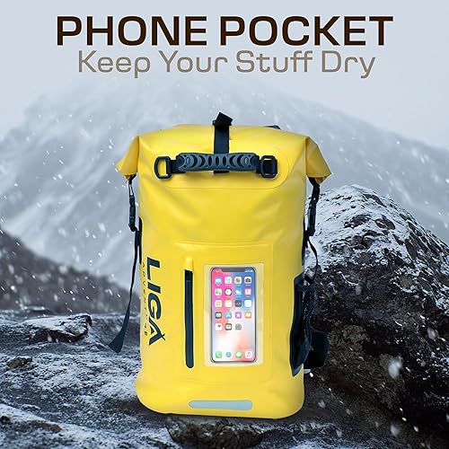 Miniatura 6 de LIGA Bolsa de lona impermeable  30L  Cierre enrollable resistente  Totalmente impermeable  Comodidad acolchada  Bolsa seca para senderismo, kayak,