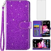 Vista 8 de Asuwish Funda de teléfono para Alcatel TCL 30Z (T602DL)/ TCL 30 LE con protector de pantalla de vidrio templado y cubierta de cartera con purpurina
