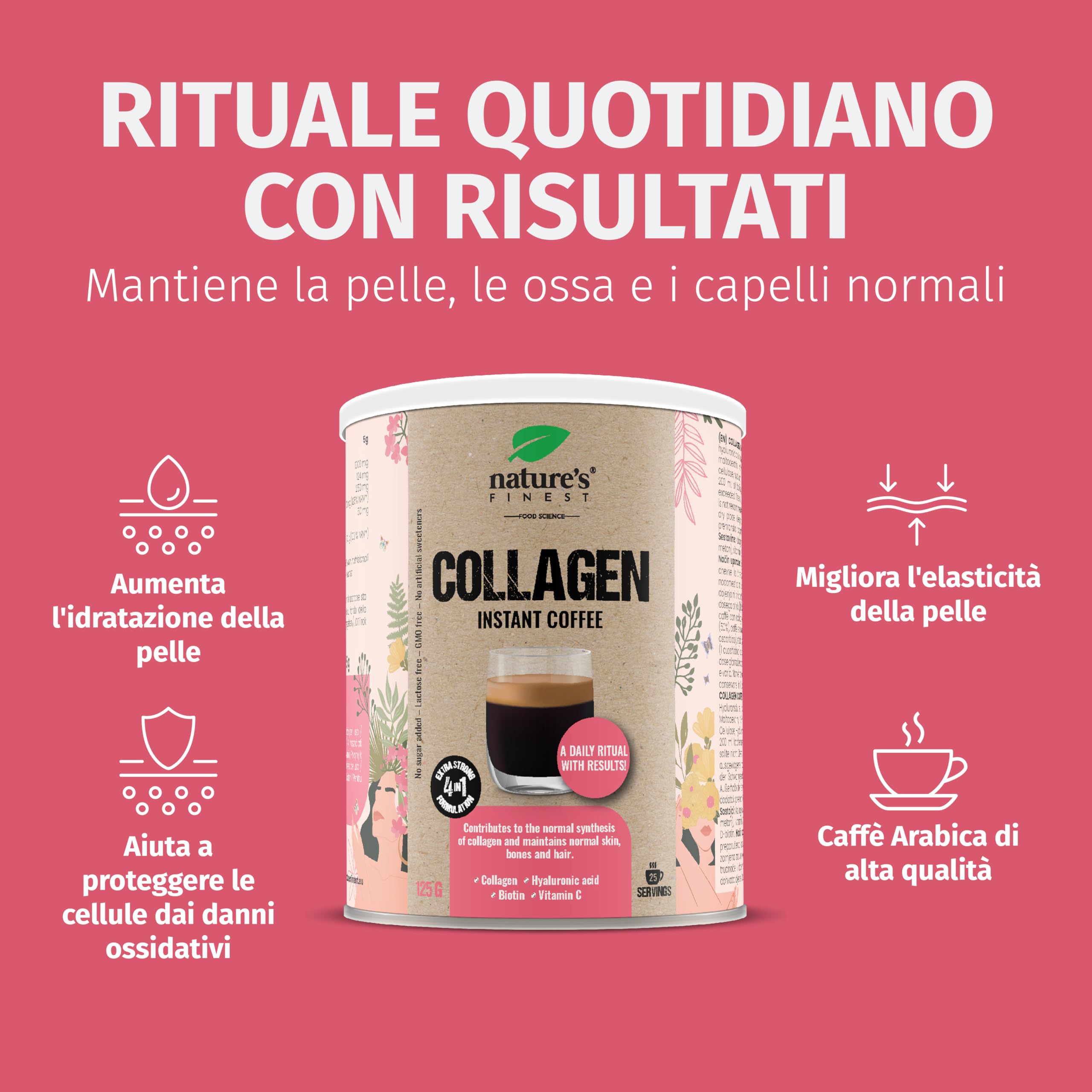 Nature's Finest Collagen Coffee 375 g (Confezione da 3) | Caffe Istantaneo in Polvere - Pronto in un Minuto - Pratica Lattina