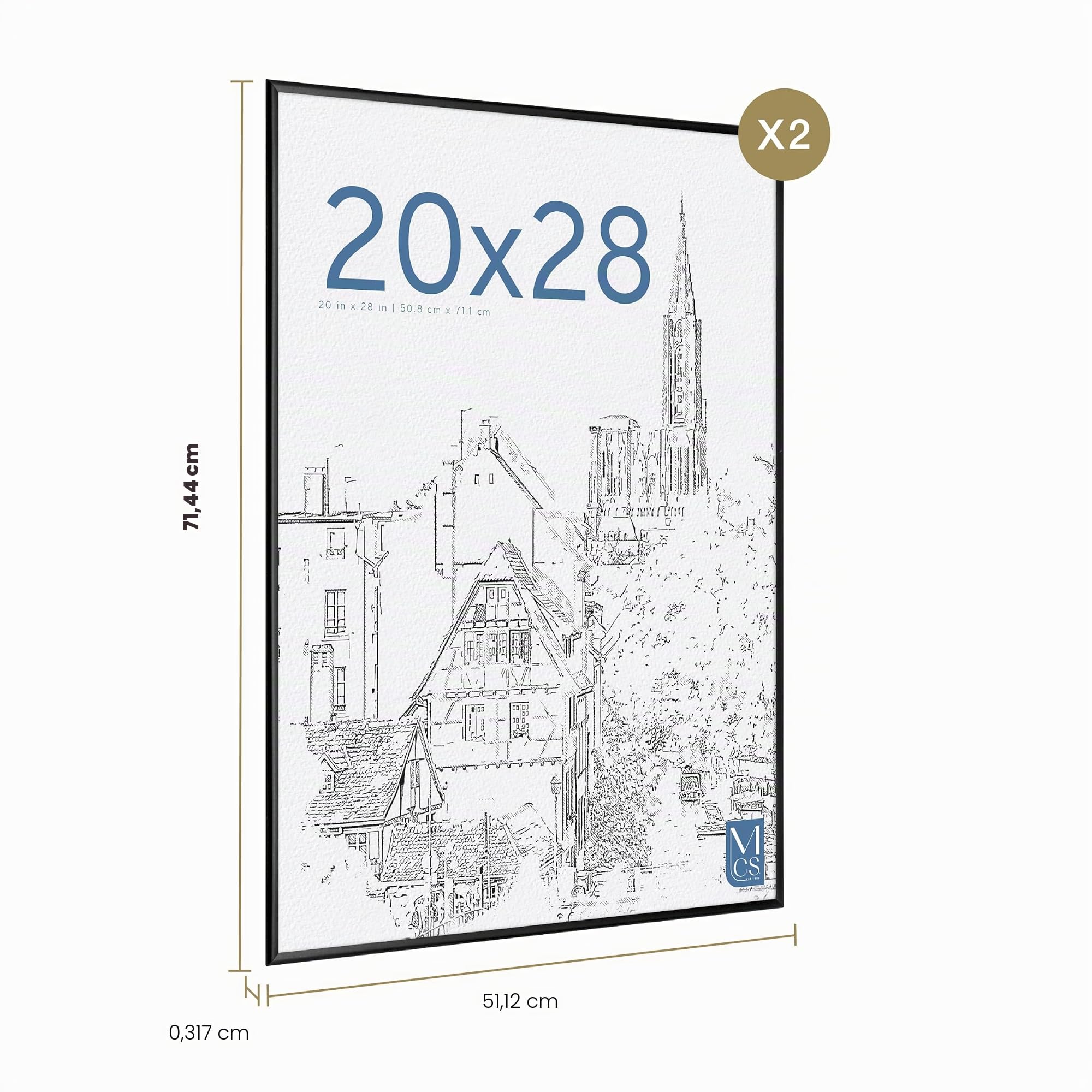 MCS Original 51x71 cm Bilderrahmen in Schwarz, Leichte Vertikale & Horizontale Wandaufhängung Großer Posterrahmen für Poster, Kunst, Drucke & Galeriewand (2er-Pack)