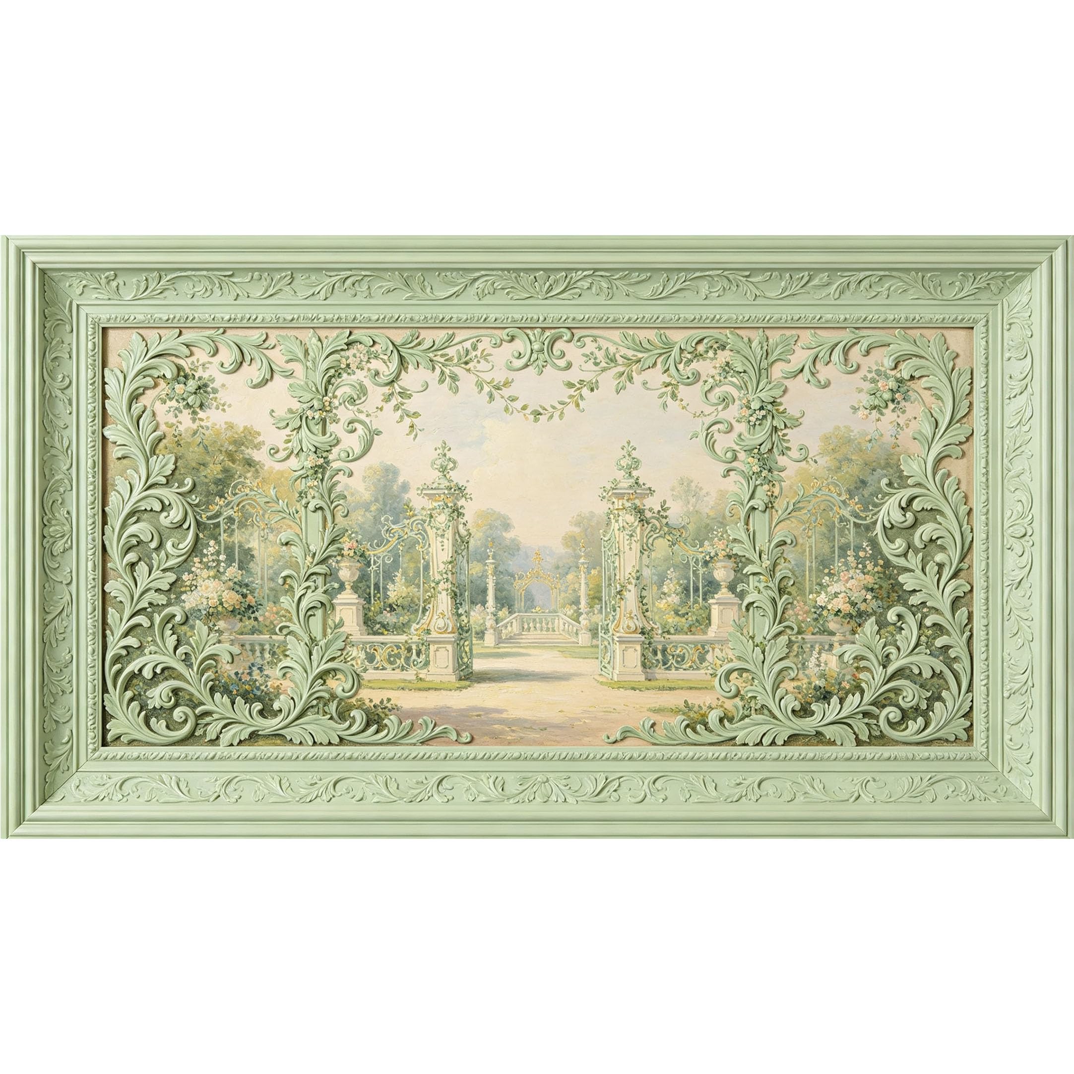 QZLITHOTIC 50×90cm3D Framed Wall Art， Neoclassical Floral Garden Arch Self?Adhesive Mural， Water?Activated Peel & Stick Fabric Decor Wall Decal for Bedroom Living Room