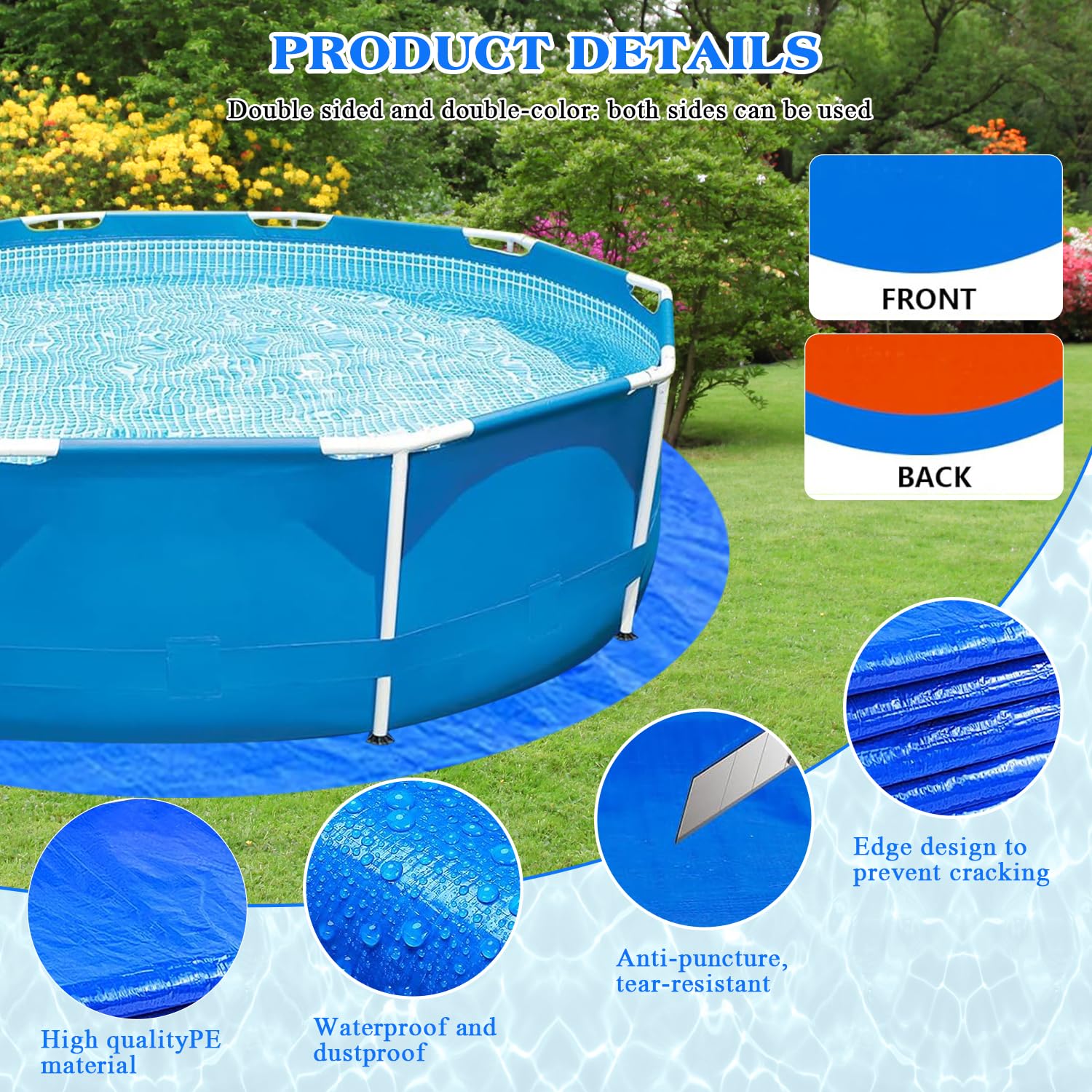 YumSur Bâche de sol de piscine, rectangulaire, 4,6 m, tapis de protection de sol pour extérieur, pliable, pour bateaux gonflables, pataugeoires