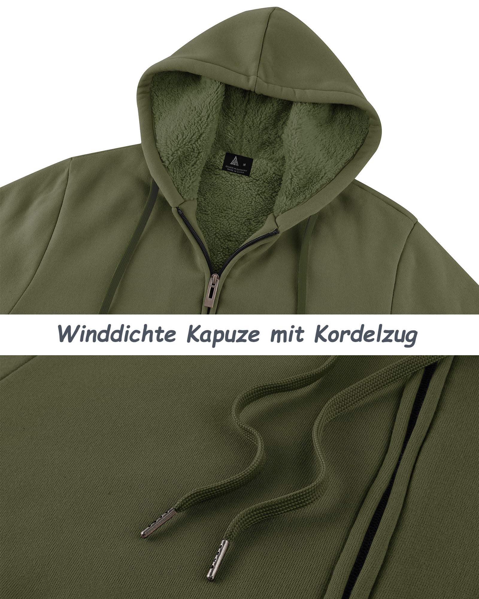 SwissWell Hoodies Herren Gefütterte Sweatjacke mit Kapuze Winter Jacke Reißverschluss Warmer Fleece Kapuzenjacke für Arbeit Wandern
