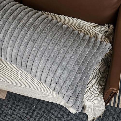 Miniatura 4 de WERDIM Funda de almohada de cuerpo a rayas verticales grises de 21 x 54 pulgadas, funda de almohada de cuerpo largo de piel sintética esponjosa con