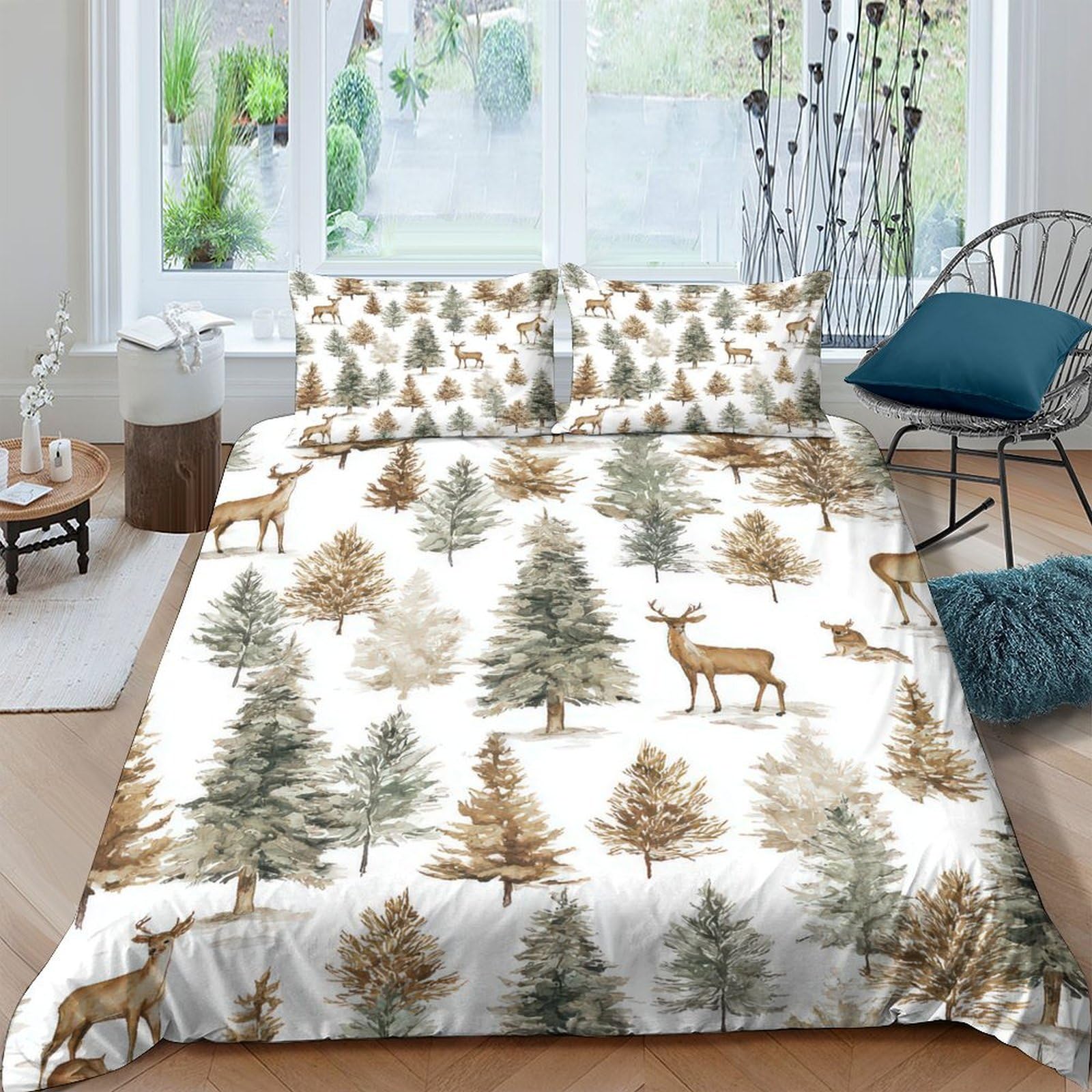 Ctjqhvkz Style-6 3D Printed Forest Pine Fitted Sheet Microfiber Stag Bed Sheet For Bedroom Dorm Mattress Protection Decor Single（135X200cm）