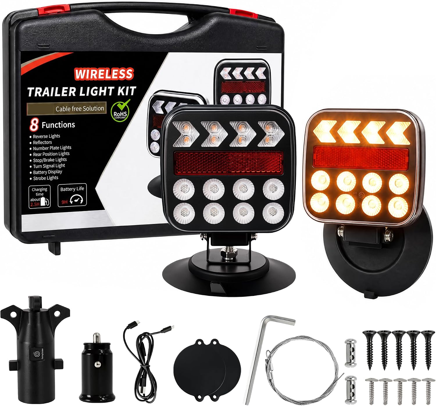Wireless Magnetic LED Trailer Lights IP67 Rechargeable 2.4G 100FT Range