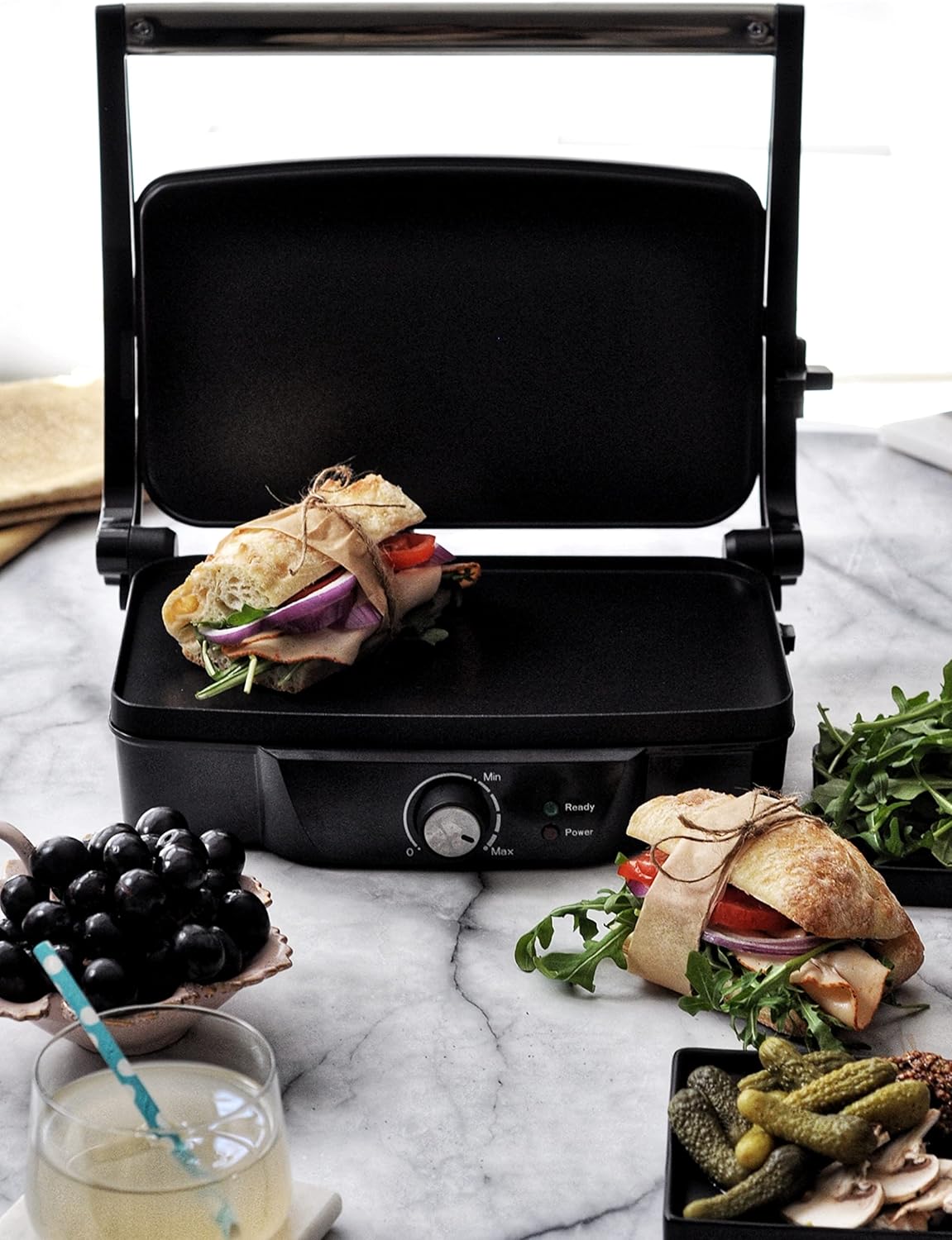 IMUSA USA Electric Stainless Steel Panini Press with Adjustable Temperature Settings and Nonstick Plates, 1200W