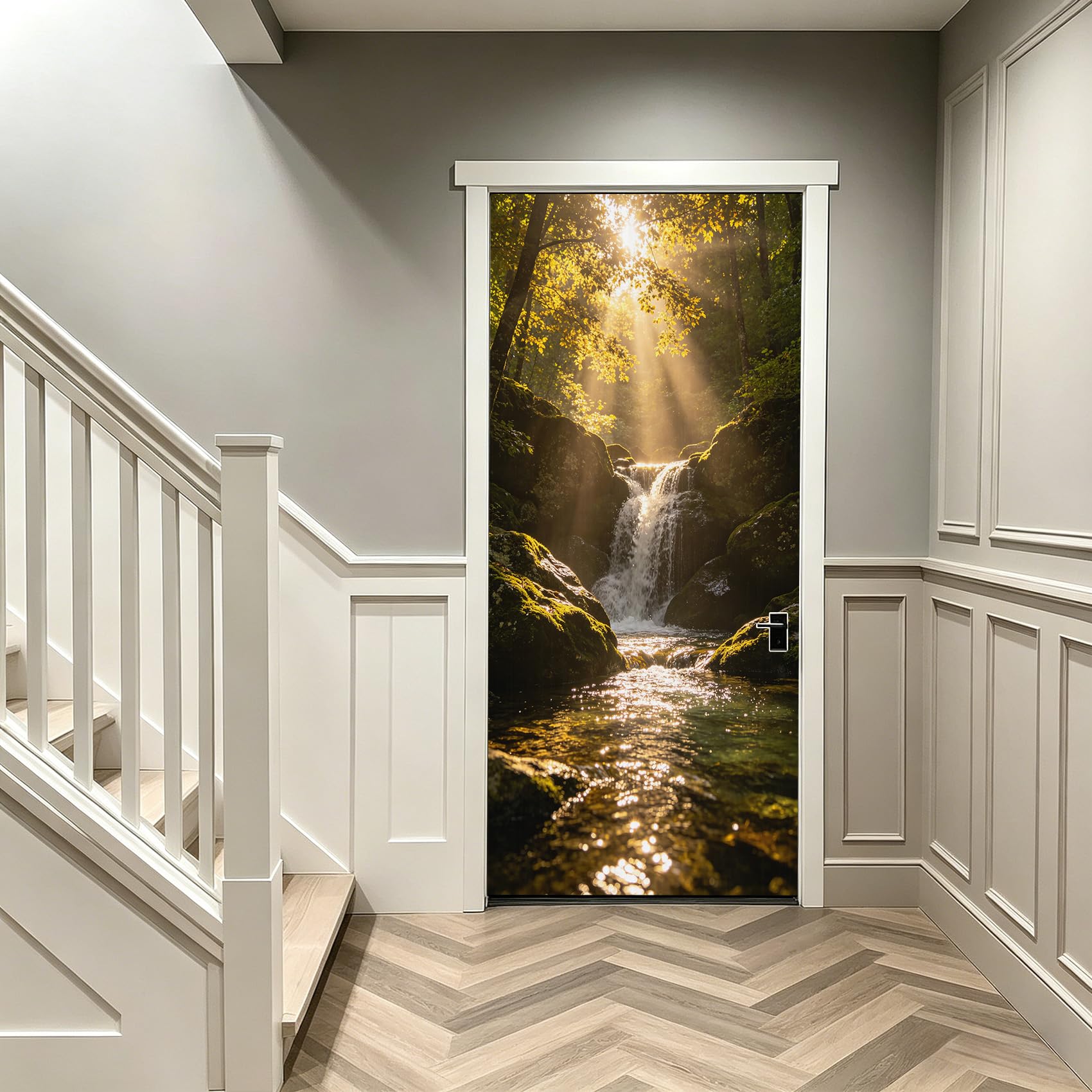Sticker Porte Cascade des Bois Papier Peint, Paysage Naturel Autocollant Poster Auto-Adhésif, Chambre Salon Salle de Bain Affiche Art Décor Mural 3D Stickers Porte 95 x 215 cm w.5426