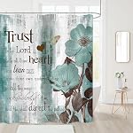 Rideaux de douche pour adolescents et daisy, Aquarelle Rustique Florale Tissu imperméable Wildflower Salle de bain Rideau de douche avec 12 Crochets,72 x 72 Inch, Rideau de douche de la ferme à papillon bleu blanc,180x180