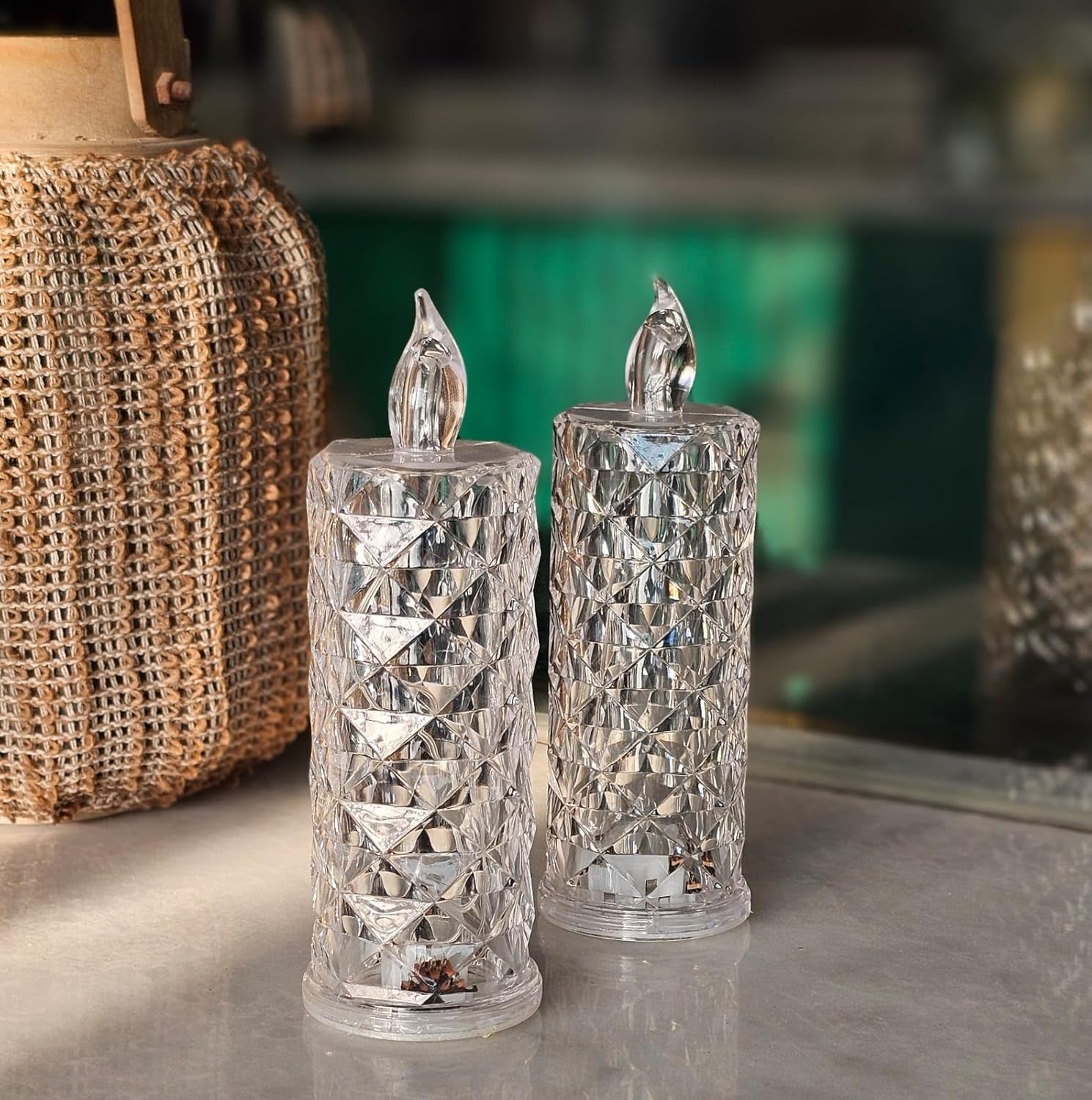 MSS ENTERPRISE 2 Pcs LED Tea Light Candles | Flameless & Smokeless Diya | Decorative Acrylic Candle | Home Decor, Navratri Decor, Diwali Decoration Item, Pooja Room, Table, Mandir Decor 2