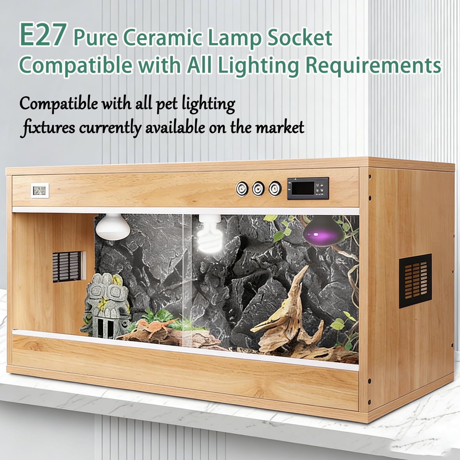 Hábitat de salón de Reptiles con termostato, terrario de Madera for Reptiles con ventilación de Aire de Metal, recinto de Puerta corredera Transparente acrílica for pitón Bola(Na,11.89gal)