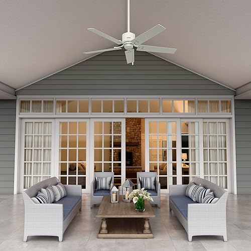 Miniatura 4 de Hunter Ventilador de techo de transición de 52 pulgadas de color blanco mate para interiores y exteriores y cadena de tracción