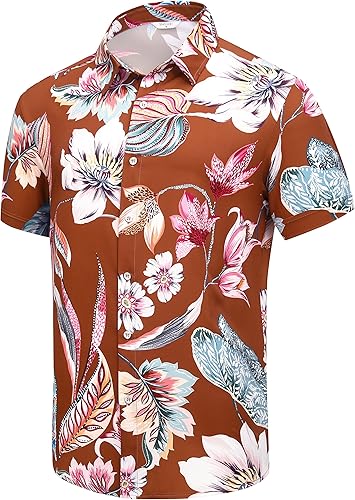 Miniatura 39 de SheLucki - Camisa hawaiana para hombre, unisex, de manga corta, con botones, para la playa y el verano, ropa casual estampada con sombra de palmas