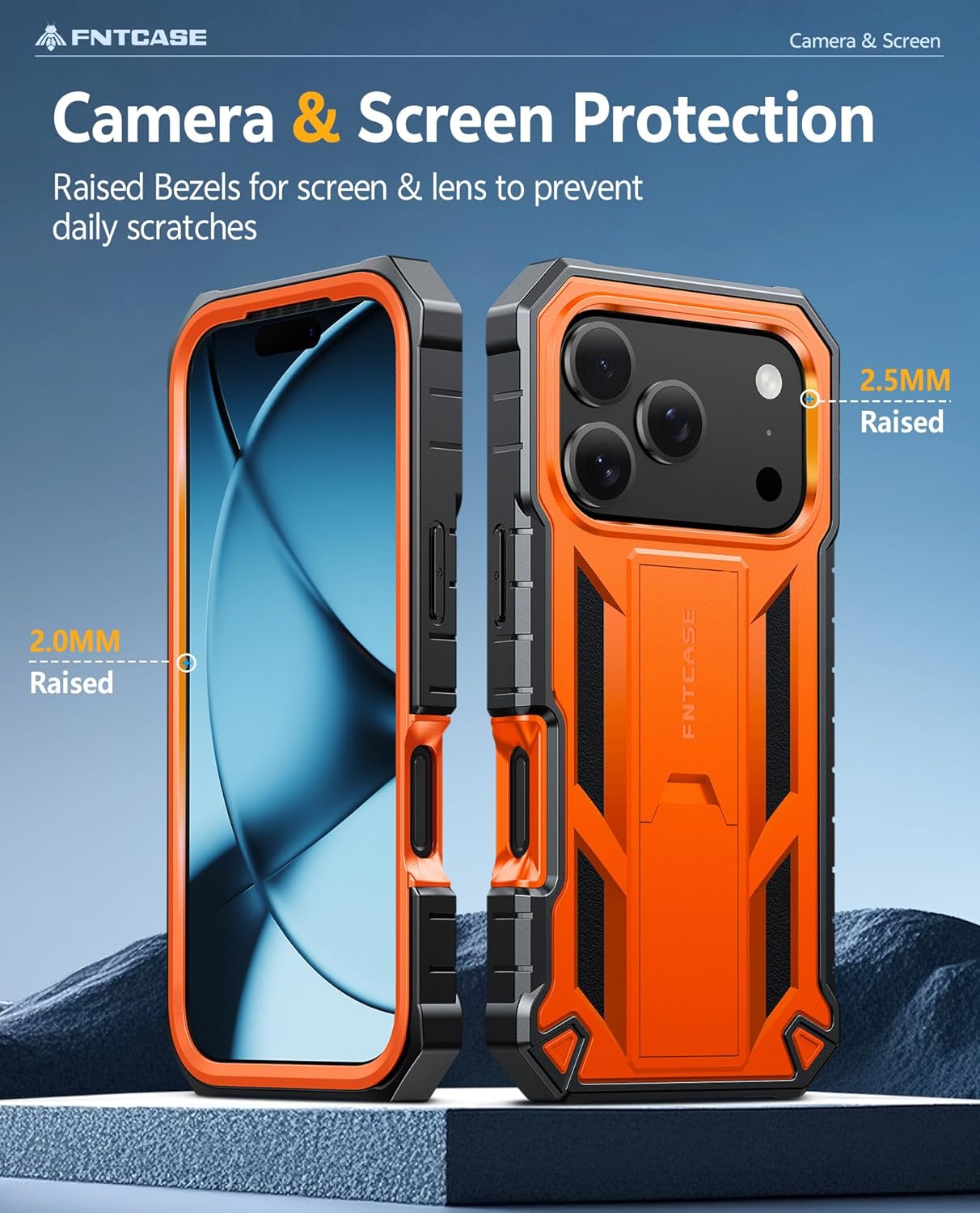 FNTCASE for iPhone 17 Pro-Max Case: Military Grade Drop Proof Protection Mobile Cover with Kickstand | Matte Textured Rugged Shockproof TPU | Protective Sturdy Phone Case - 6.9 inch Orange - Image 7