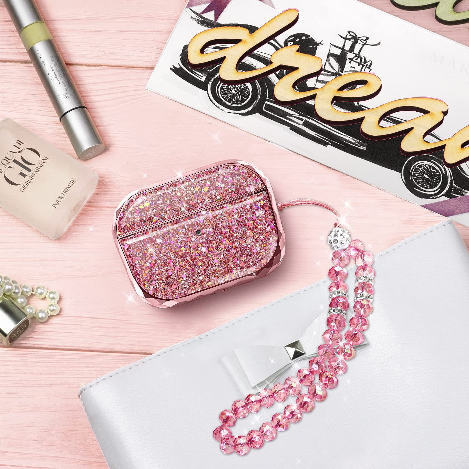 AhaStyle AirPods Pro 2 Case Cover (2024/2023/2022) for Women Girls Luxury Glossy Hard-Shell Protective Case Cover Compatible with Apple AirPods Pro 2nd Gen (USB-C/Lightning Cable) Charging Case